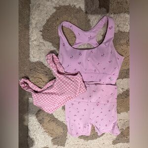 Astoria LUXE BLOSSOM Short And Sports Bra Set Cherry Print with Pink Sports Bra